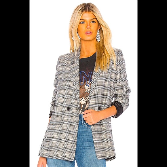 Anine Bing Jackets & Blazers - Anine Bing Madeline Blazer Blue Gray Plaid Small